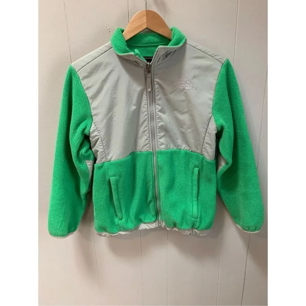The North Face Girls Denali jacket green and gray zip up fleece Large